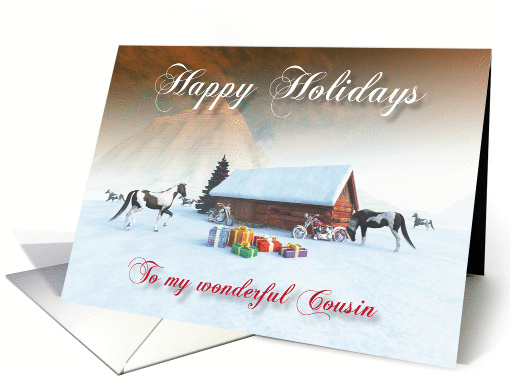 Painted Horse and Motorcycles Holidays Snowscene for Cousin card