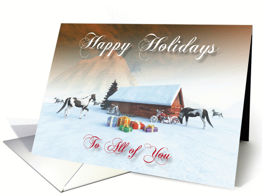Painted Horse and Motorcycles Holidays Snowscene for All of You card