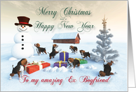 Beagle Puppies Christmas New Year Snowscene for Ex Boyfriend card