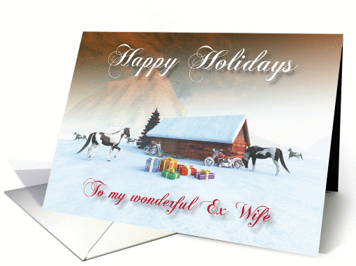 Painted Horse and Motorcycles Holidays Snowscene for Ex Wife card
