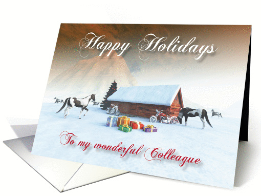 Painted Horse and Motorcycles Holidays Snowscene for Colleague card