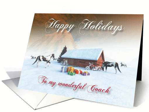 Painted Horse and Motorcycles Holidays Snowscene for Coach card