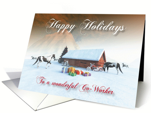 Painted Horse and Motorcycles Holidays Snowscene for Co-Worker card