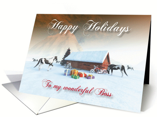 Painted Horse and Motorcycles Holidays Snowscene for Boss card