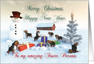 Beagle Puppies Christmas New Year Snowscene for Foster Parents card