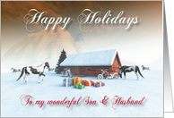Painted Horse and Motorcycles Holidays Snowscene for Son & Husband card