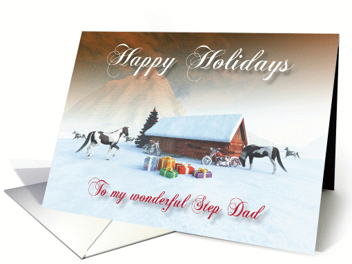 Painted Horse and Motorcycles Holidays Snowscene for Step Dad card