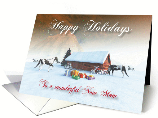 Painted Horse and Motorcycles Holidays Snowscene for New Mom card