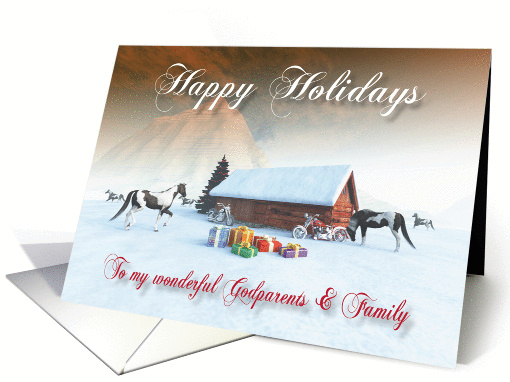 Painted Horse Motorcycles Holidays Snowscene Godparents & Family card