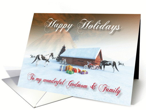 Painted Horse Motorcycles Holidays Snowscene Godmom & Family card