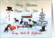Beagle Puppies Christmas New Year Snowscene for Uncle & Girlfriend card