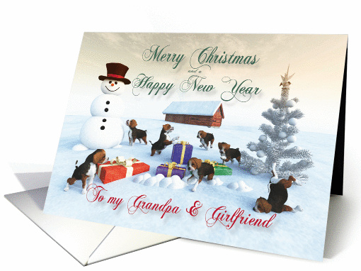 Beagle Puppies Christmas New Year Snowscene for Grandpa &... (1321044)
