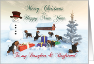 Beagle Puppies Christmas New Year Snowscene Daughter & Boyfriend card
