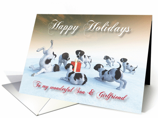 German Pointer Puppies Holidays Snowscene for Son & Girlfriend card