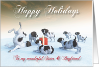 German Pointer Puppies Holidays Snowscene for Sister & Boyfriend card