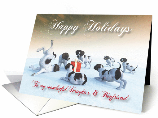German Pointer Puppies Holidays Snowscene Daughter & Boyfriend card