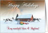 Painted Horse and Motorcycles Holidays Snowscene Sister & Boyfriend card