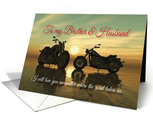 Motorcycles with sunset at sea Valentine for Brother & Husband card