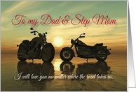 Motorcycles with sunset at sea Valentine for Dad & Step Mom card
