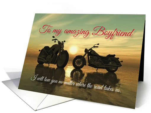 Motorcycles with sunset at sea Valentine for Boyfriend card (1322202)