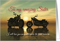 Motorcycles with sunset at sea Valentine for Sister card