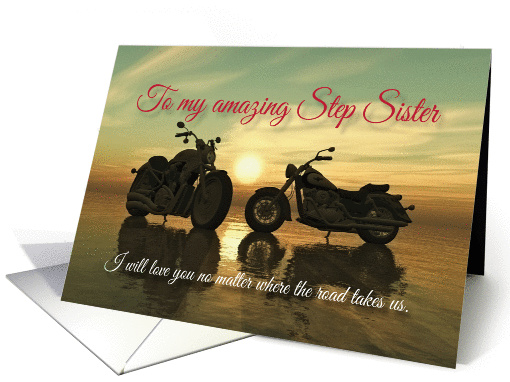Motorcycles with sunset at sea Valentine for Step Sister card