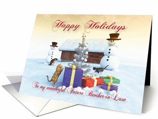 Cats Gifts Christmas tree and Snowman scene Future Brother-in-Law card