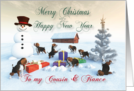 Beagle Puppies Christmas New Year Snowscene Cousin & Fiance card