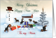 Beagle Puppies Christmas New Year Snowscene Mum card
