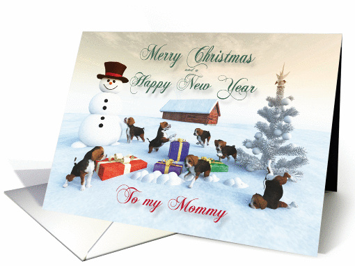Beagle Puppies Christmas New Year Snowscene Mommy card (1333186)
