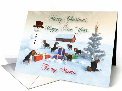 Beagle Puppies Christmas New Year Snowscene Mama card (1333188)