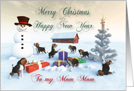 Beagle Puppies Christmas New Year Snowscene Mom Mom card