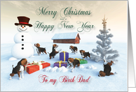 Beagle Puppies Christmas New Year Snowscene Birth Dad card