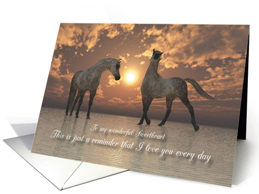 Horses Sunset Sea Valentine for Sweetheart card (1340002)