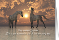 Horses Sunset Sea Valentine for Girlfriend card