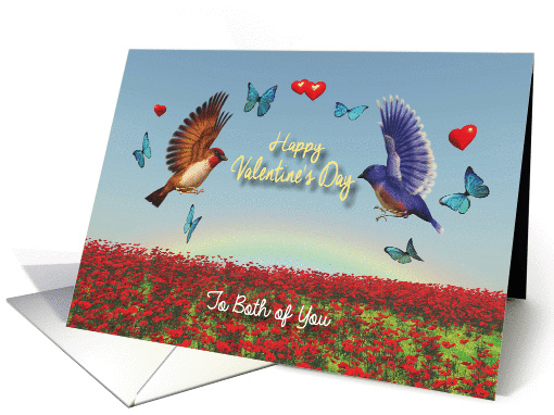 Valentine Birds Hearts Poppies and Rainbow for couple card (1341396)