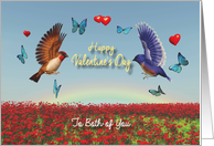 Valentine Birds Hearts Poppies and Rainbow for couple card