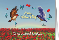 Valentine Birds Hearts Poppies and Rainbow for Sweetheart card