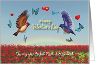 Valentine Birds Hearts Poppies and Rainbow for Mom & Step Dad card