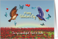 Valentine Birds Hearts Poppies and Rainbow for Aunt & Uncle card