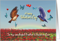 Valentine Birds Hearts Poppies and Rainbow for Brother & Sister-in-Law card