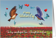 Valentine Birds Hearts Poppies and Rainbow for Son & Daughter-in-Law card