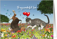 Son Valentine with a cat and puppy dog card