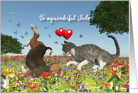 Uncle Valentine with a cat and puppy dog card