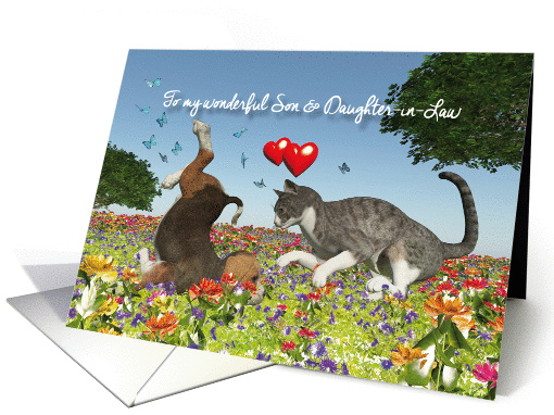 Son & Daughter-in-Law Valentine with a cat and puppy dog card