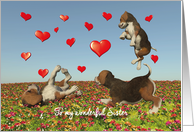 Sister Valentine with puppy dogs and hearts card