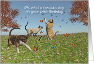 14th Birthday Fantastic Day with Cats and butterflies card