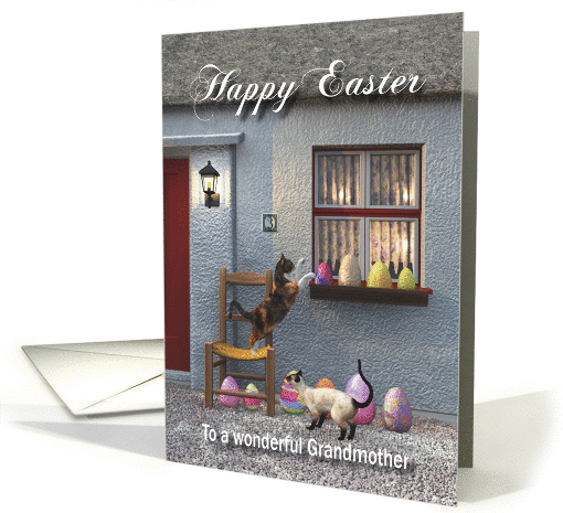 Whimsical Fantasy Easter Eggs and Cats for Grandmother card (1358660)