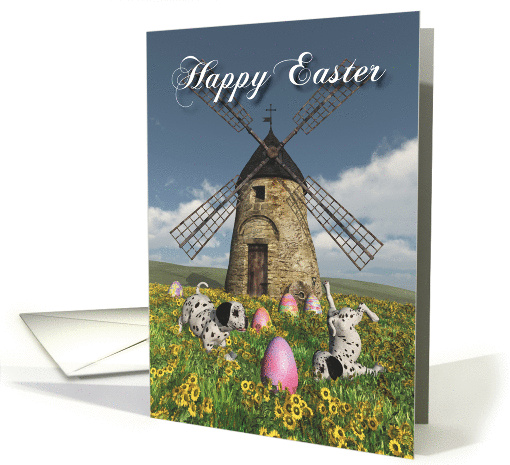 Whimsical Fantasy Easter Puppies and windmill card (1359132)