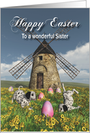 Whimsical Fantasy Easter Puppies and windmill for Sister card